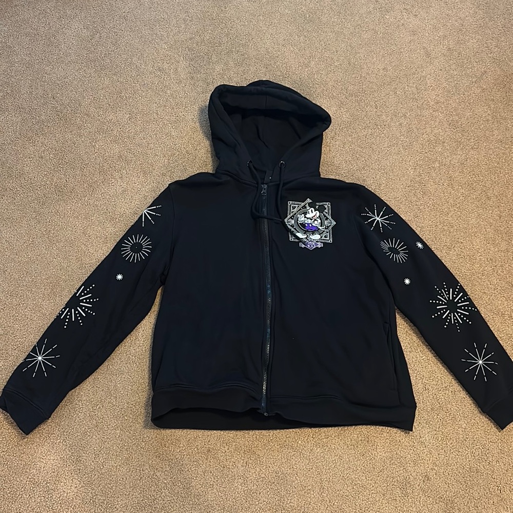 Disney 100th Anniversary Black Zippered Sweatshirt with Hood Adult XL